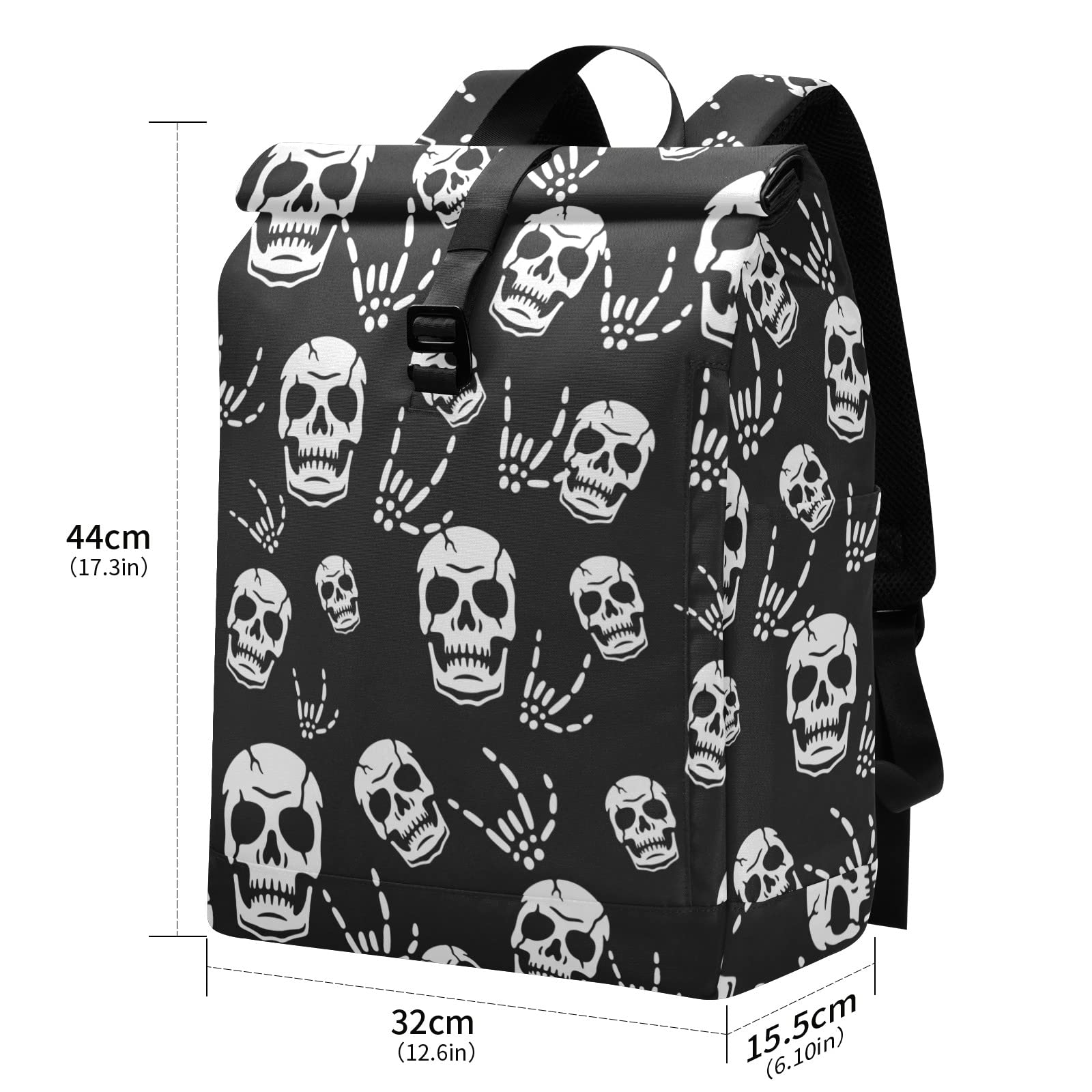 CBBYY Gothic Skeleton Travel Roll Top Backpack for Men, Expandable Waterproof Trendy Laptop Backpack