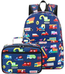 bluboon backpack for kids boys preschool kindergarten backpack with lunch box school bookbags (navy blue)