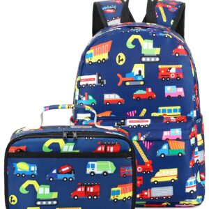 Bluboon Backpack for Kids Boys Preschool Kindergarten Backpack With Lunch Box School Bookbags (Navy Blue)