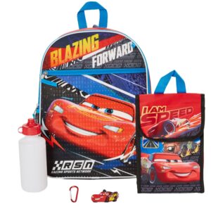 disney pixar cars backpack set for kids, 16 inch lightning mcqueen backpack with lunch bag and water bottle