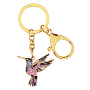 dalane enamel alloy crystal hummingbird keychains birds bag key ring jewelry for women girls charms gifts (gold plated purple)