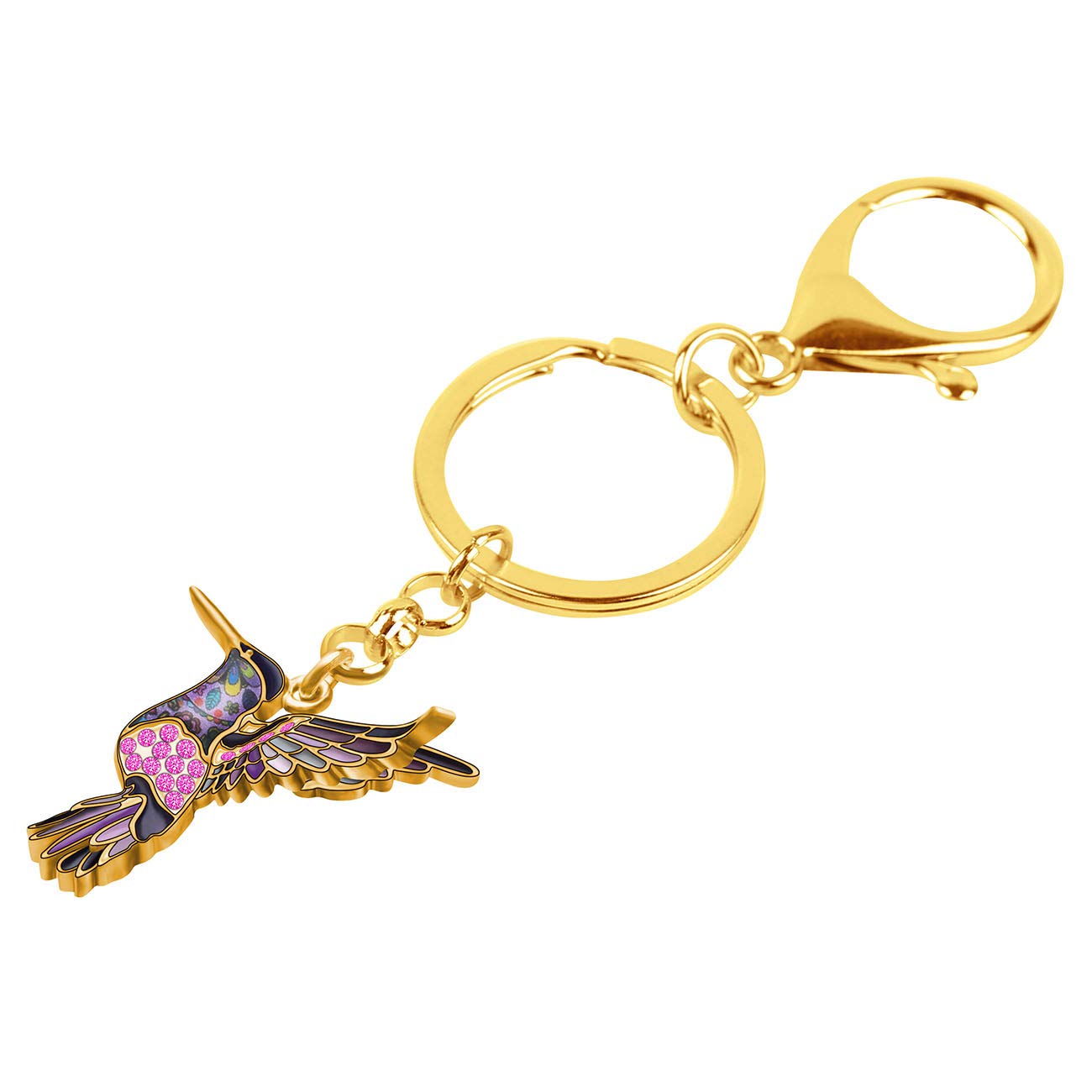 DALANE Enamel Alloy Crystal Hummingbird Keychains Birds Bag Key Ring Jewelry for Women Girls Charms Gifts (Gold Plated Purple)