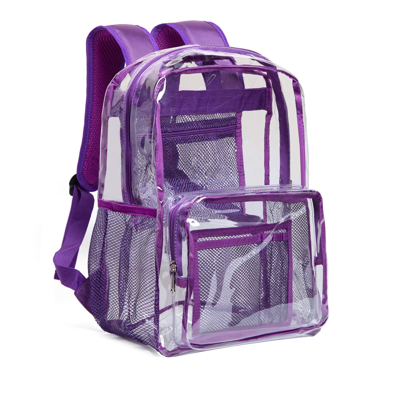 Vorspack Clear Backpack Heavy Duty PVC Transparent Backpack with Reinforced Strap & Large Capacity for College Workplace Security - Purple