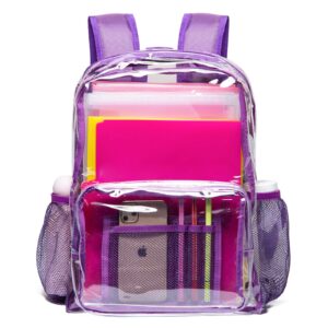 Vorspack Clear Backpack Heavy Duty PVC Transparent Backpack with Reinforced Strap & Large Capacity for College Workplace Security - Purple