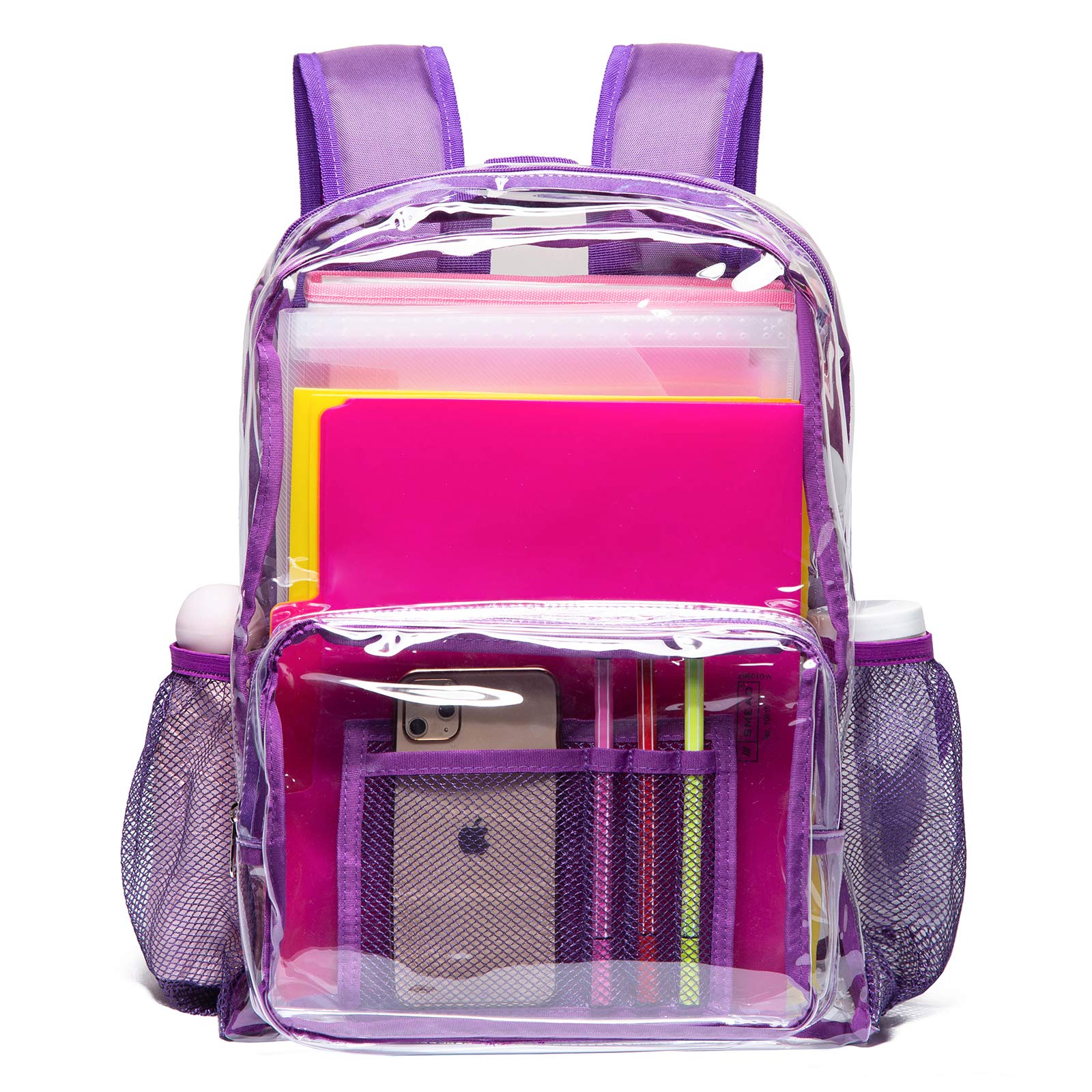 Vorspack Clear Backpack Heavy Duty PVC Transparent Backpack with Reinforced Strap & Large Capacity for College Workplace Security - Purple