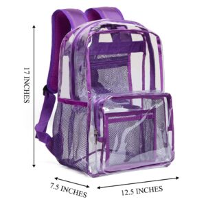 Vorspack Clear Backpack Heavy Duty PVC Transparent Backpack with Reinforced Strap & Large Capacity for College Workplace Security - Purple