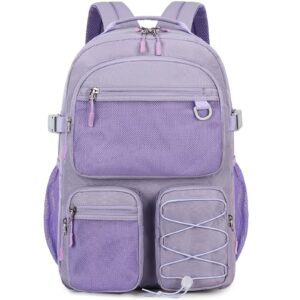 lohol water resistant daypack with mulitiple pockets for travel outdoor college, 15.6 inch laptop backpack for men and women (purple