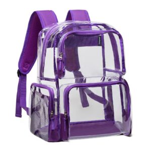 vorspack clear backpack - transparent backpack with reinforced bottom & multi-pockets for college workplace security - purple
