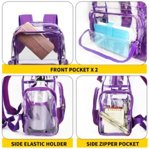 Vorspack Clear Backpack - Transparent Backpack with Reinforced Bottom & Multi-pockets for College Workplace Security - Purple