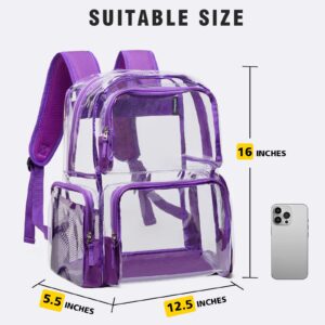 Vorspack Clear Backpack - Transparent Backpack with Reinforced Bottom & Multi-pockets for College Workplace Security - Purple