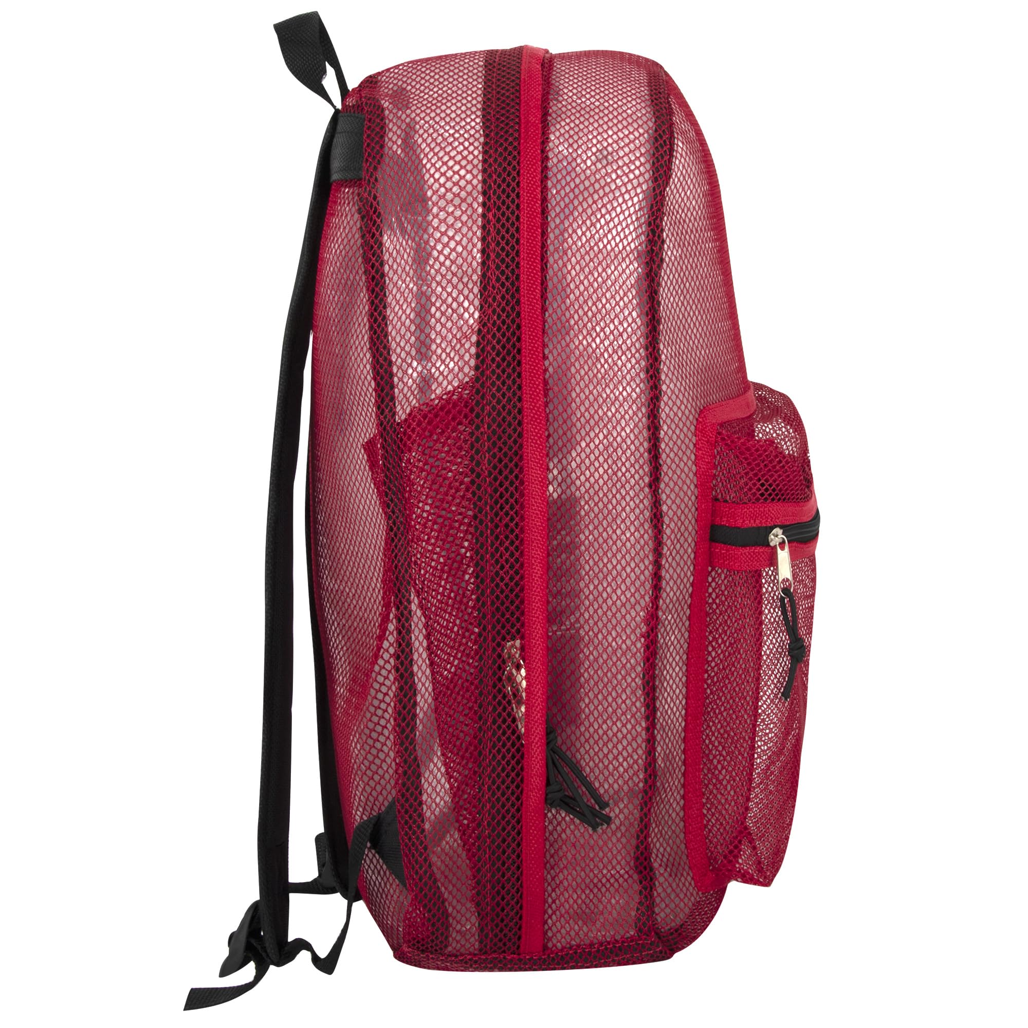 Transparent Mesh Backpacks for School Kids, Beach, Travel - Mesh See Through Backpack with Padded Straps (Red) Large