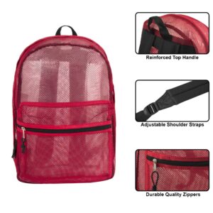 Transparent Mesh Backpacks for School Kids, Beach, Travel - Mesh See Through Backpack with Padded Straps (Red) Large