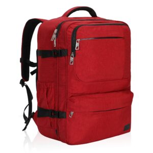 Hynes Eagle 44L Carry on Backpack Airline Approved Travel Backpack for Men Women Large Laptop Backpack 17 inch Nylon Backpack Overnight Weekender Bag Red