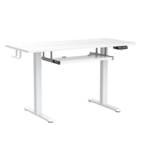 FEZIBO Standing Desk with Keyboard Tray, 48 × 24 Inches Electric Height Adjustable Desk, Sit Stand Up Desk, Computer Office Desk, White