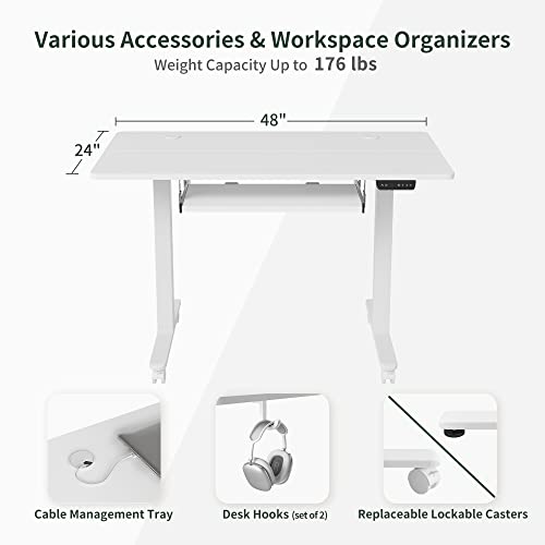 FEZIBO Standing Desk with Keyboard Tray, 48 × 24 Inches Electric Height Adjustable Desk, Sit Stand Up Desk, Computer Office Desk, White