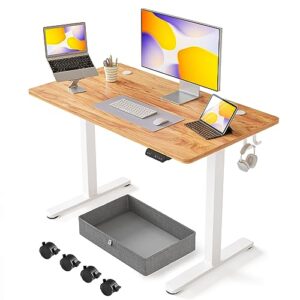 FEZIBO 40 x 24 Inches Standing Desk with Drawer, Adjustable Height Electric Stand up Desk with Storage, Sit Stand Home Office Desk, Ergonomic Computer Desk, Light Rustic