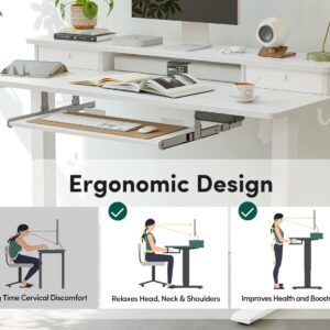 FEZIBO Standing Desk with Drawers, Adjustable Height Desk with Keyboard Tray, Stand Up Desk with Storage Shelf, 48 x 24 Inchs, White Top