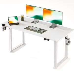 fezibo standing desk 4 legs with dual motors, 63x29 electric standing desk adjustable height with strong stability, stand up desk with whole-piece tabletop, white（2 packeges）
