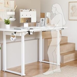 FEZIBO Standing Desk 4 Legs with Dual Motors, 63x29 Electric Standing Desk Adjustable Height with Strong stability, Stand up Desk with Whole-Piece Tabletop, White（2 Packeges）