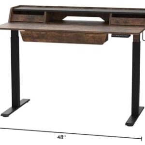 FEZIBO Standing Desk Adjustable Height with Drawers, 48 x 25 Inch Stand Up Desk with Storage Shelf, Electric Standing Desk with Storage Space, Rustic Brown Top/Black Frame