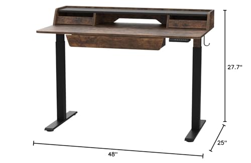 FEZIBO Standing Desk Adjustable Height with Drawers, 48 x 25 Inch Stand Up Desk with Storage Shelf, Electric Standing Desk with Storage Space, Rustic Brown Top/Black Frame