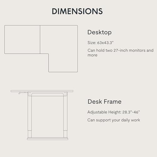 FLEXISPOT Dual Motor 4 Legs L Shaped Standing Desk Corner Desk Computer Electric Sit Stand Up Desk Height Adjustable Desk Home Office Table with Splice Board, 63x43 White