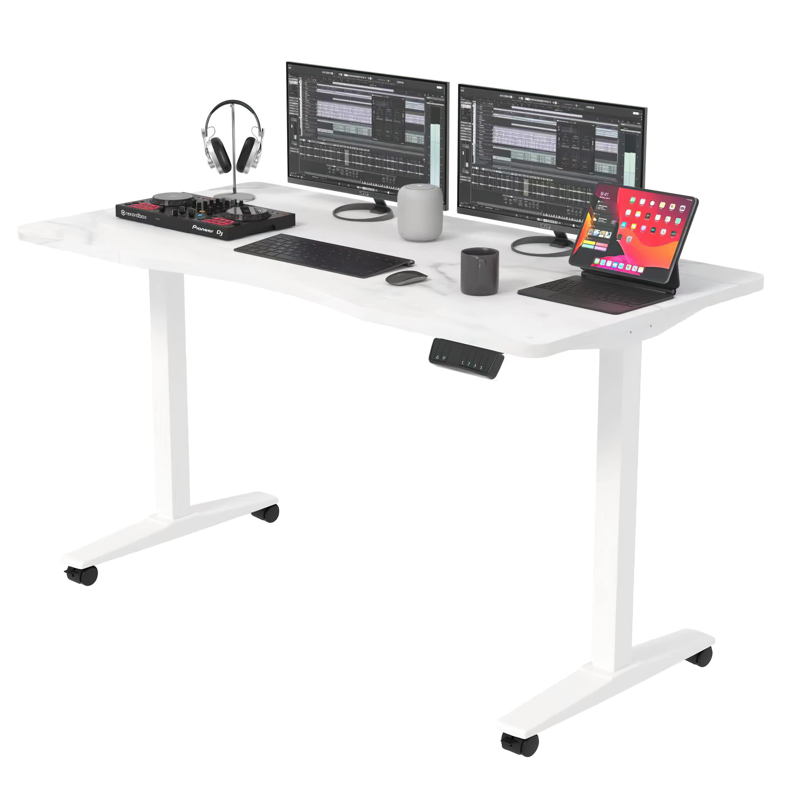 Monomi Height Adjustable Electric Standing Desk, 55 x 28 Inches Stand up Desk, Sit Stand Home Office Computer Desk(White Frame+Marble White Top)