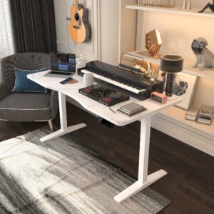 Monomi Height Adjustable Electric Standing Desk, 55 x 28 Inches Stand up Desk, Sit Stand Home Office Computer Desk(White Frame+Marble White Top)