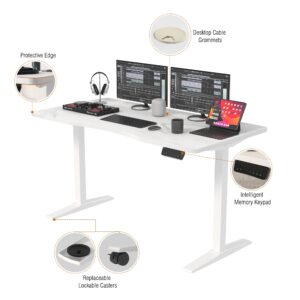 Monomi Height Adjustable Electric Standing Desk, 55 x 28 Inches Stand up Desk, Sit Stand Home Office Computer Desk(White Frame+Marble White Top)