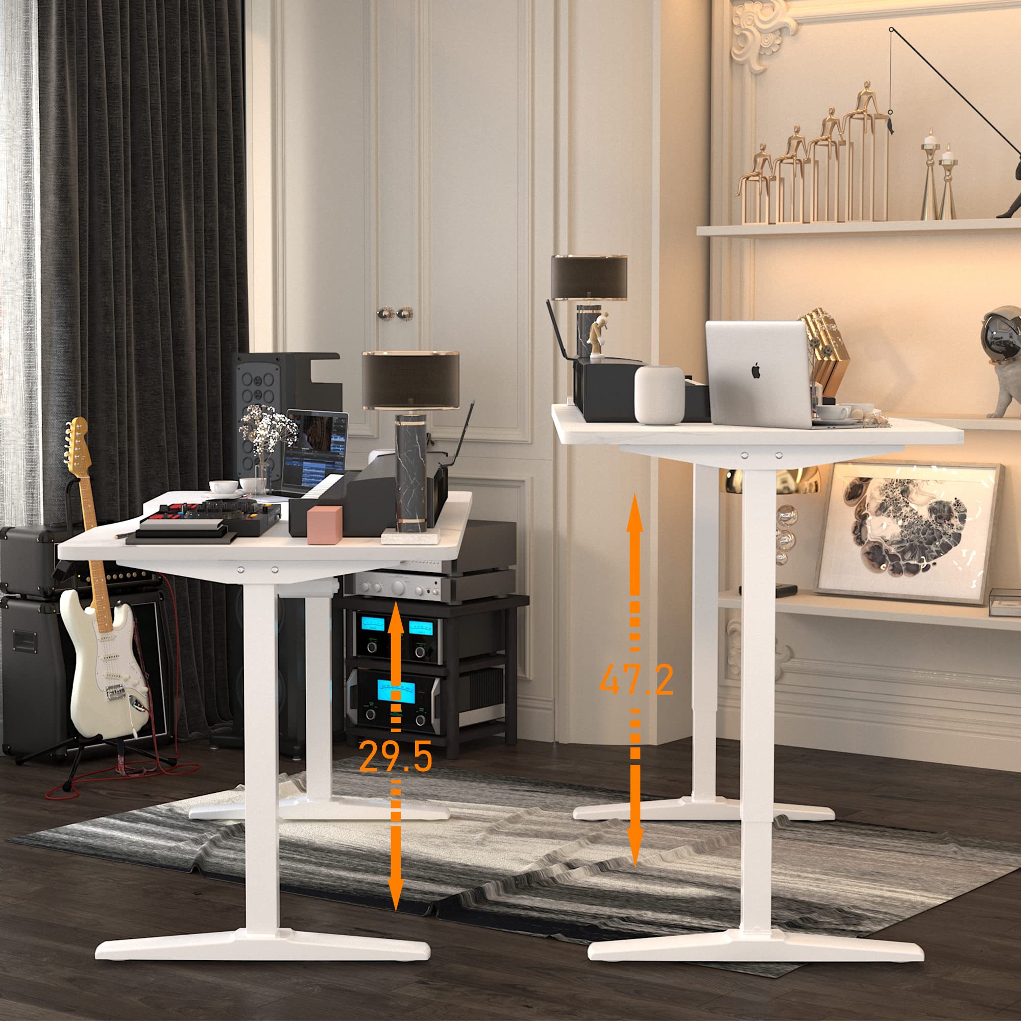 Monomi Height Adjustable Electric Standing Desk, 55 x 28 Inches Stand up Desk, Sit Stand Home Office Computer Desk(White Frame+Marble White Top)