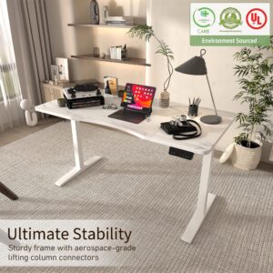 Monomi Height Adjustable Electric Standing Desk, 55 x 28 Inches Stand up Desk, Sit Stand Home Office Computer Desk(White Frame+Marble White Top)