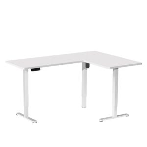 VIVO Electric Height Adjustable 63 x 55 inch Corner Stand Up Desk, White Table Top, White Frame, L-Shaped Standing Workstation, 3CT Series, DESK-E3CTW