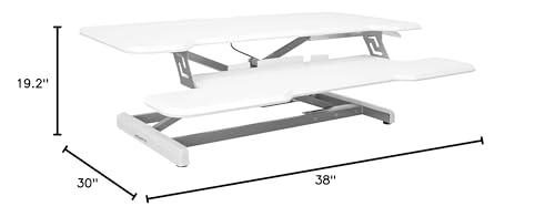 Mount-It! Height Adjustable Stand Up Desk Converter, 38” Wide Tabletop Standing Desk Riser with Gas Spring Desktop Standing Desk with Keyboard Tray Fits Two Monitors, White