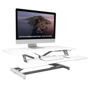 Mount-It! Height Adjustable Stand Up Desk Converter, 38” Wide Tabletop Standing Desk Riser with Gas Spring Desktop Standing Desk with Keyboard Tray Fits Two Monitors, White