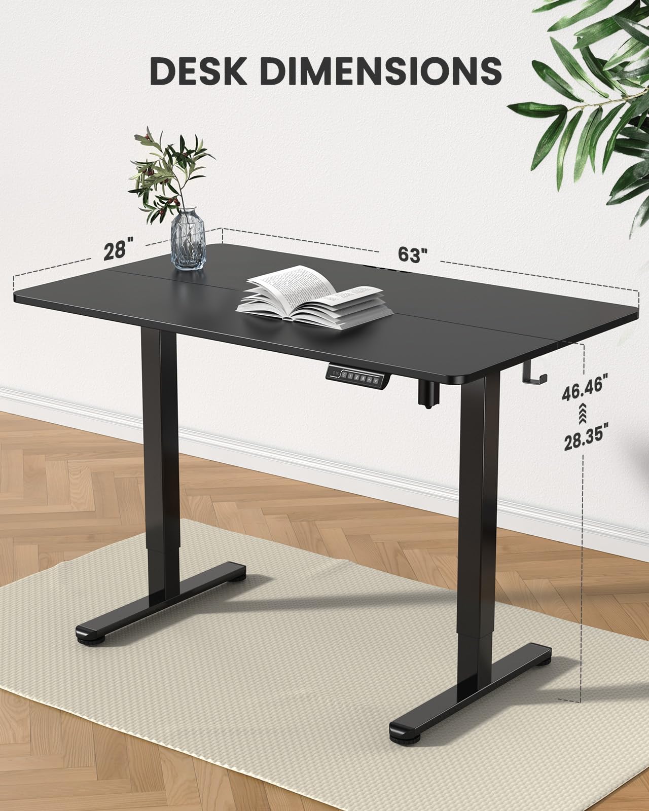 ErGear Height Adjustable Electric Standing Desk, 63x 28 Inches Sit Stand up Desk, Large Memory Computer Home Office Desk (Black)