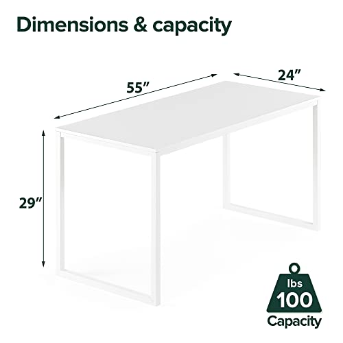 ZINUS Jennifer 55 Inch White Frame Desk / Computer Workstation / Office Desk / Easy Assembly, White