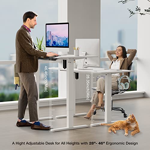 SMUG Standing Desk, 48 x 24 in Electric Height Adjustable Computer Desk for Home Office, Sit Stand up Work Gaming Table with Memory Controller/Headphone Hook, Rising Lift Workstation-White