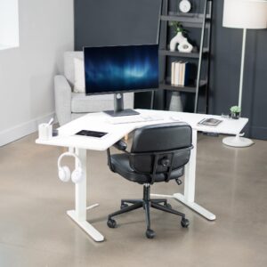 VIVO Electric Height Adjustable L-Shaped 47 x 47 inch Standing Desk, White Corner Table Top, White Frame, Stand Up Workstation, DESK-E1L94W