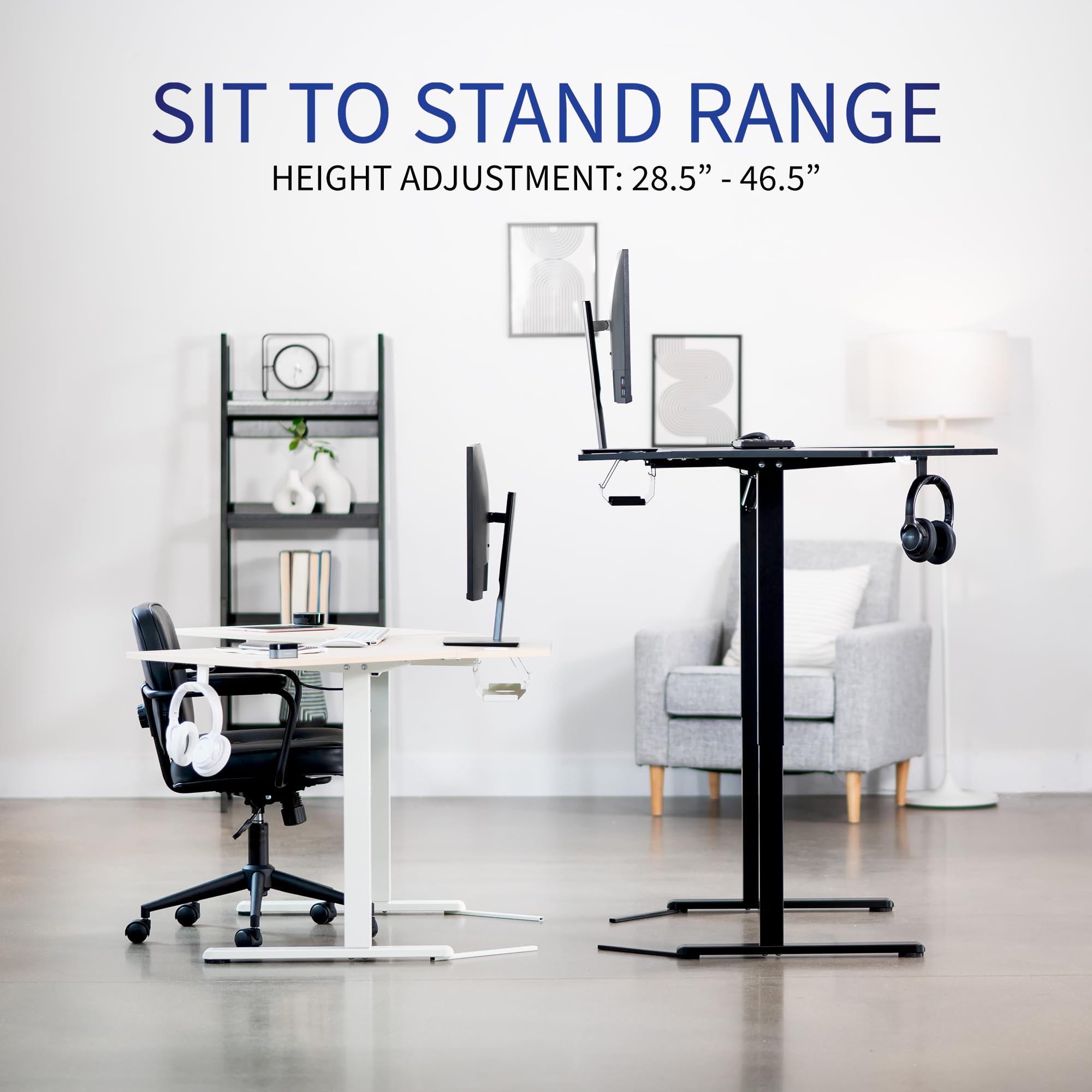 VIVO Electric Height Adjustable L-Shaped 47 x 47 inch Standing Desk, White Corner Table Top, White Frame, Stand Up Workstation, DESK-E1L94W