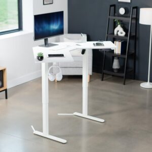 VIVO Electric Height Adjustable L-Shaped 47 x 47 inch Standing Desk, White Corner Table Top, White Frame, Stand Up Workstation, DESK-E1L94W