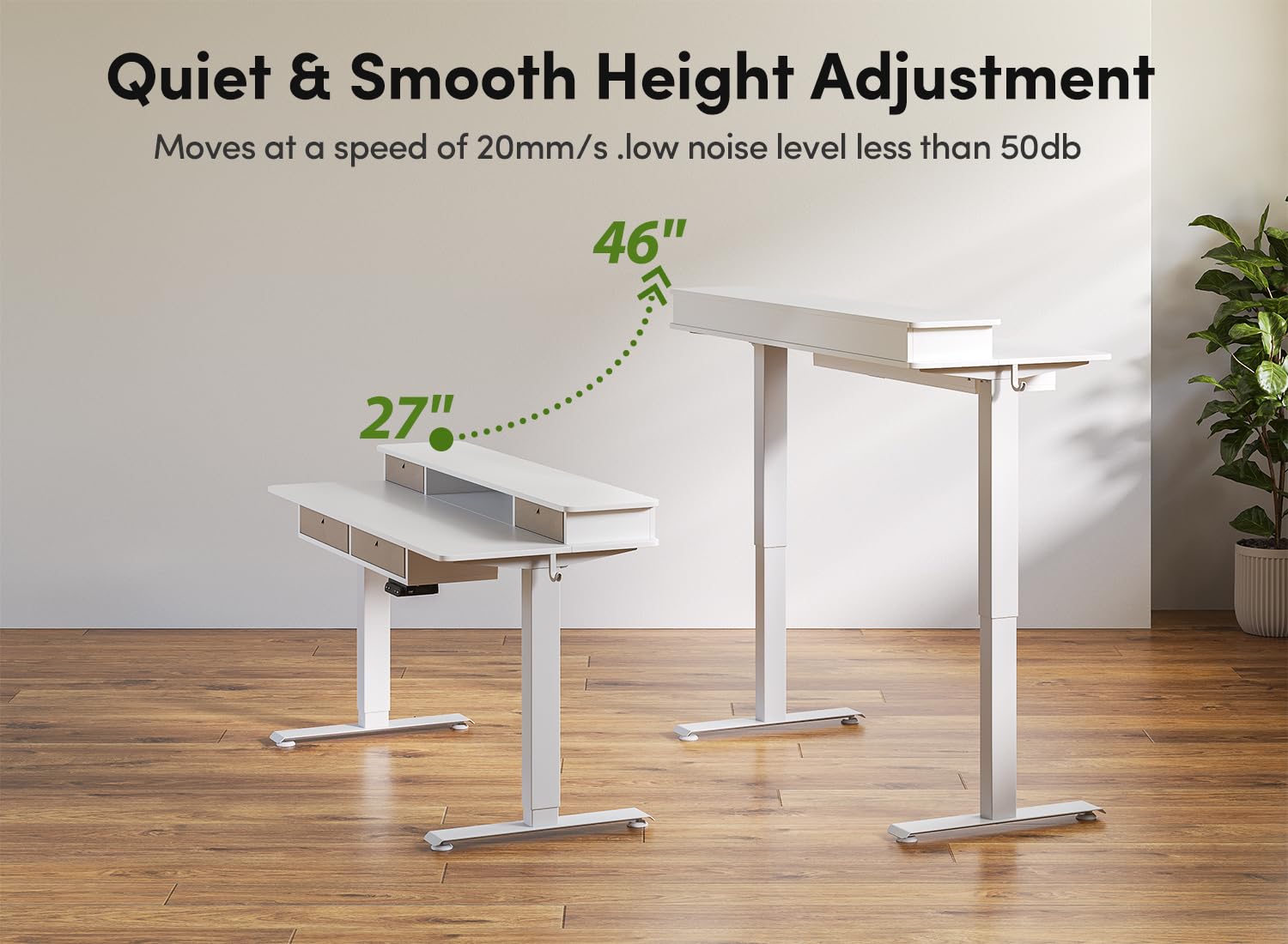 BANTI Height Adjustable Electric Standing Desk with 4 Drawers, 48 x 24 Inch Table with Storage Shelf, Sit Stand Desk, White Top