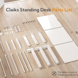 Claiks Triple Motor L Shaped Standing Desk, 63 x 55 inch Corner Stand Up Desk, Adjustable Height Desk with Splice Board, White Frame/White Top