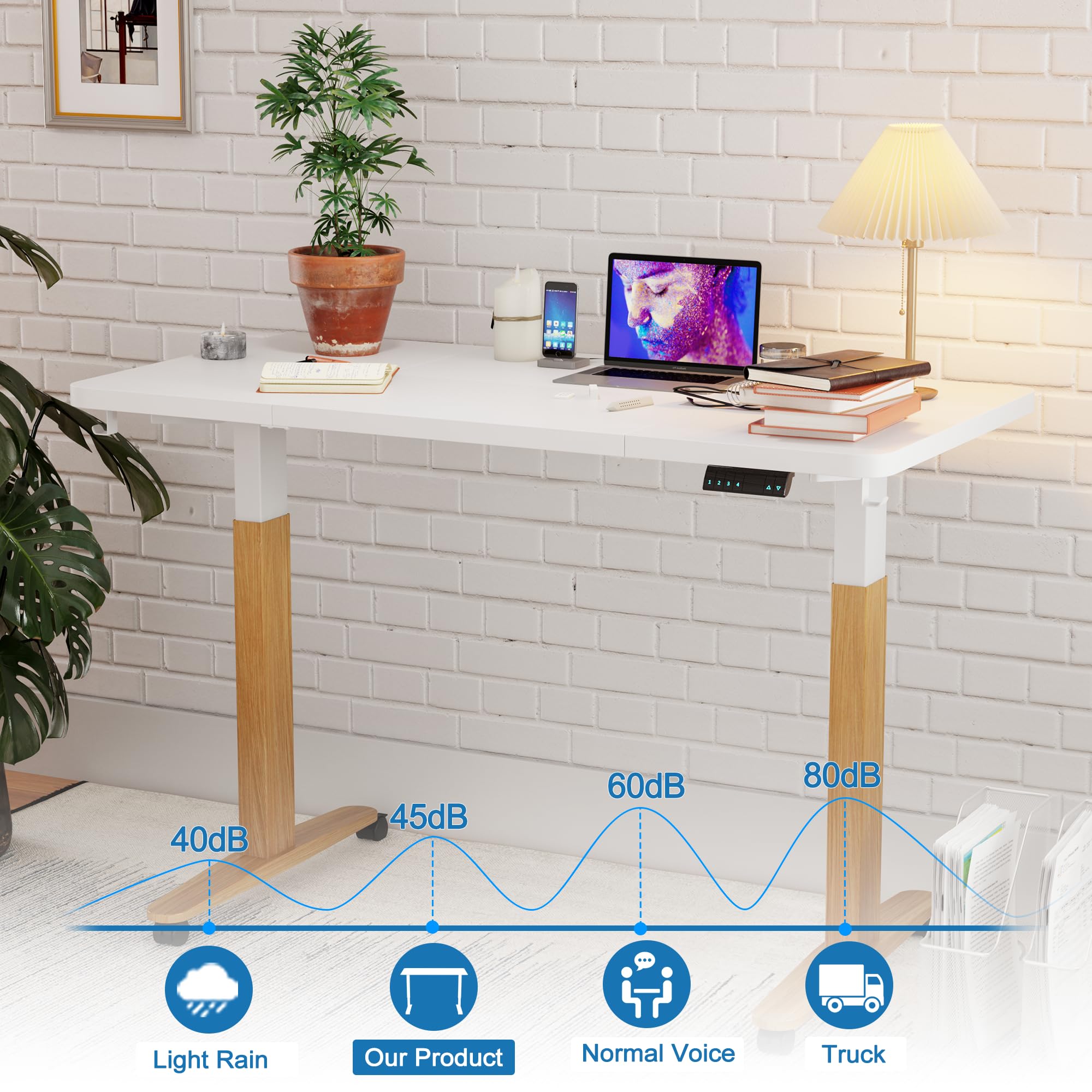 Monomi Electric Standing Desk, 55 x 28 inches Height Adjustable Desk, Ergonomic Home Office Sit Stand Up Desk with Memory Preset Controller (White Top/Wood Grain Frame)