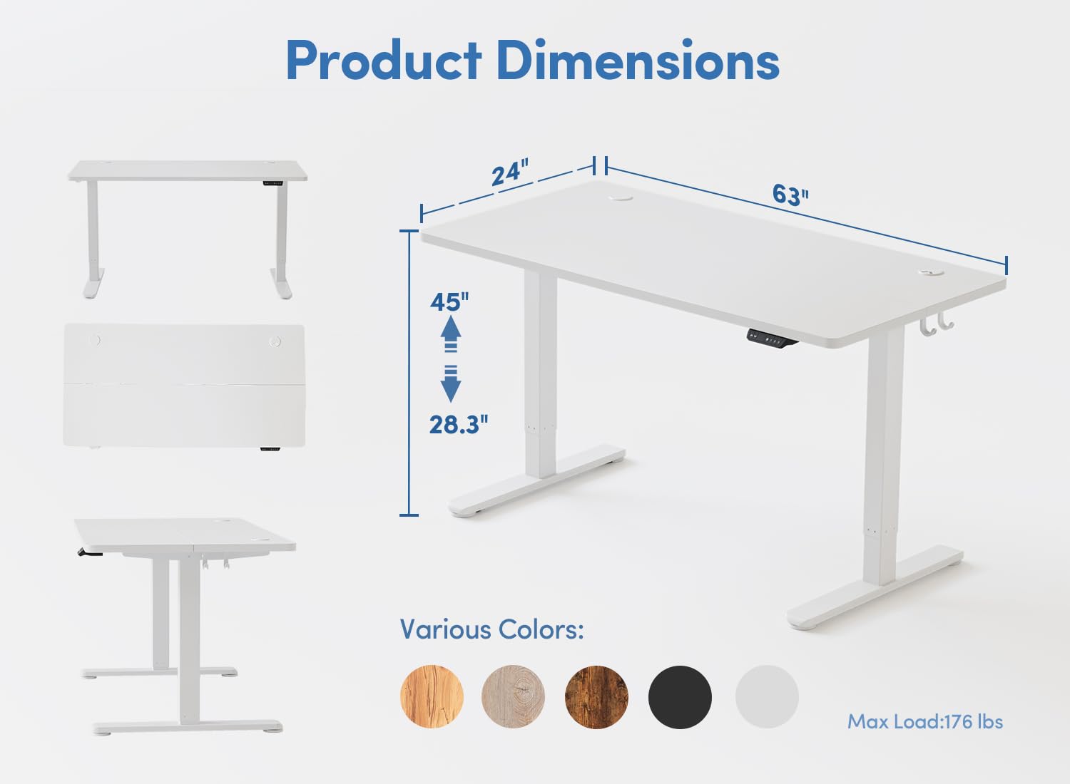 BANTI 63'' Standing Desk, Electric Stand up Height Adjustable Home Office Table, Sit Stand Desk with Splice Board, White