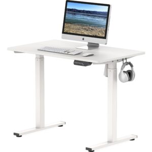 SHW Electric Height Adjustable Desk with Memory Preset, 40 x 24 Inches, White