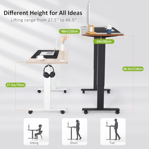 farexon Electric Standing Desk Adjustable Height, 48 x 24 inch Sit Stand Desk with Metal Hook, 4 Memory Heights, 27''-46'' Lifting Range Stand up Desk with Wheels(Oak Gray)