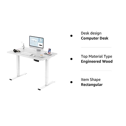 FLEXISPOT Pro 3 Stages Dual Motor Electric Standing Desk 48x30 Inches Whole-Piece Desk Board Height Adjustable Desk Electric Stand Up Desk Sit Stand Desk(White Frame + White Desktop)