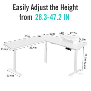 UNICOO L-Shaped Triple Motor Electric Height Adjustable Standing Desk - Gaming & Home Office Corner Desk, with Easy Touch Control & Solid Steel Construction (White Top/White Frame - XOT-L3E-WW)