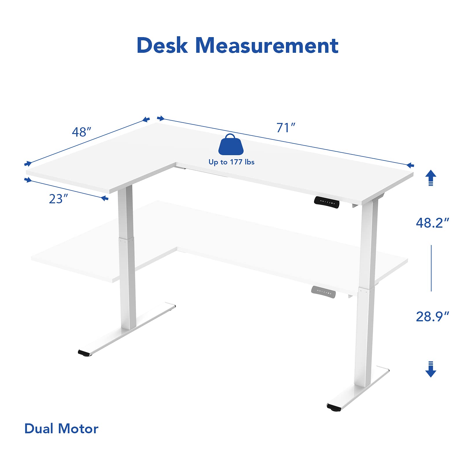 FLEXISPOT Corner Desk Dual Motor L Shaped Computer Electric Standing Sit Stand Up Desk Height Adjustable Home Office Table with Splice Board, 71x48 White