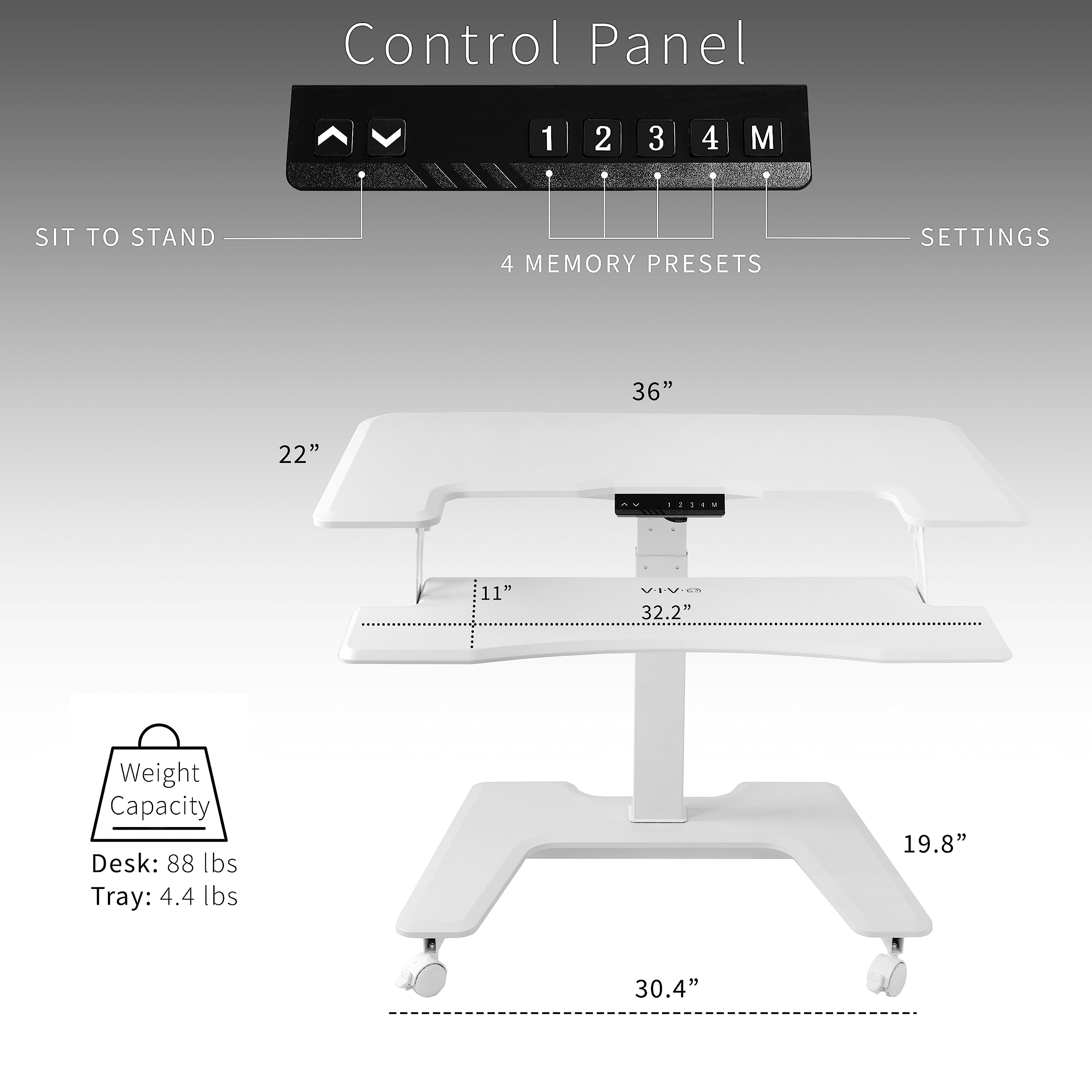 VIVO White Electric Mobile Height Adjustable 36 inch Dual Platform Standing Desk with Wheels, Rolling Small Space Table, Sit Stand Workstation, DESK-V111VTW